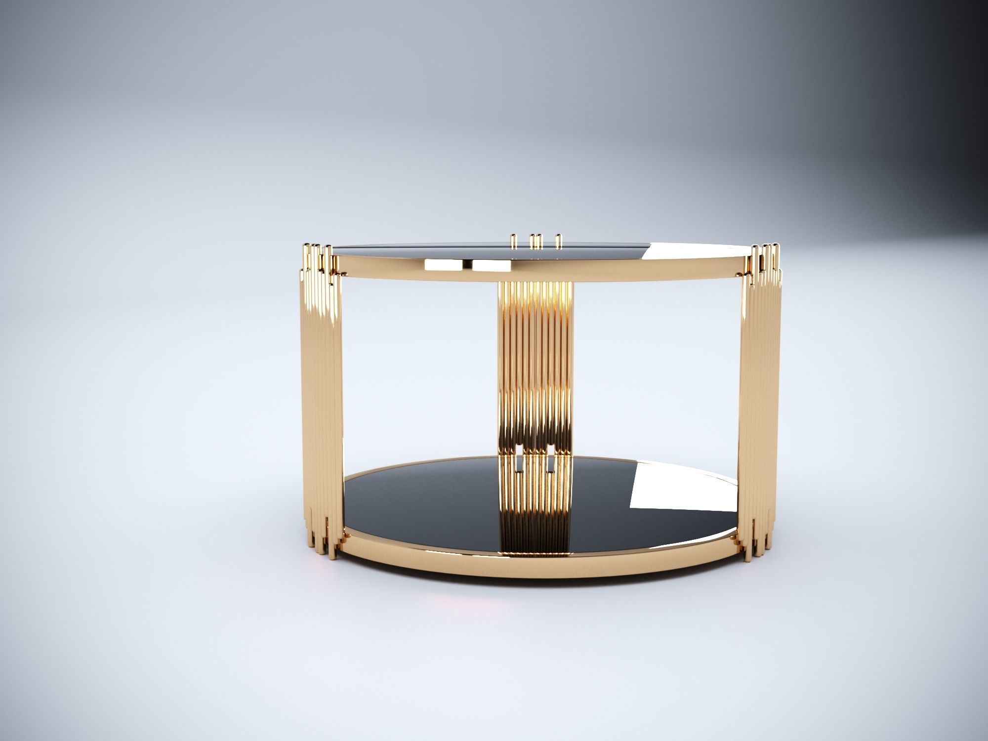 Collection 3D Brass and Glass Modern Coffee Table Set 3D model_5