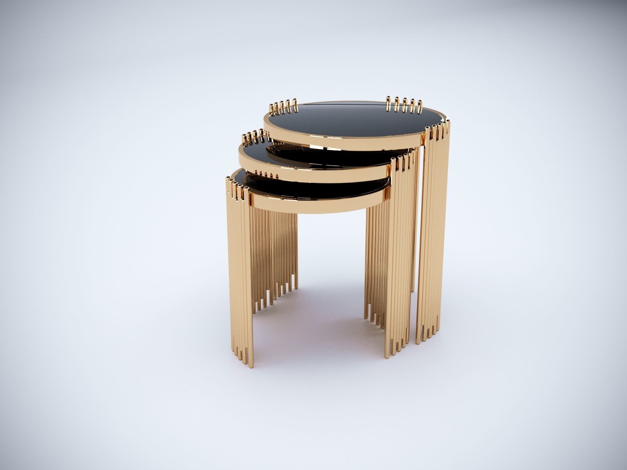 Collection 3D Brass and Glass Modern Coffee Table Set 3D model_15