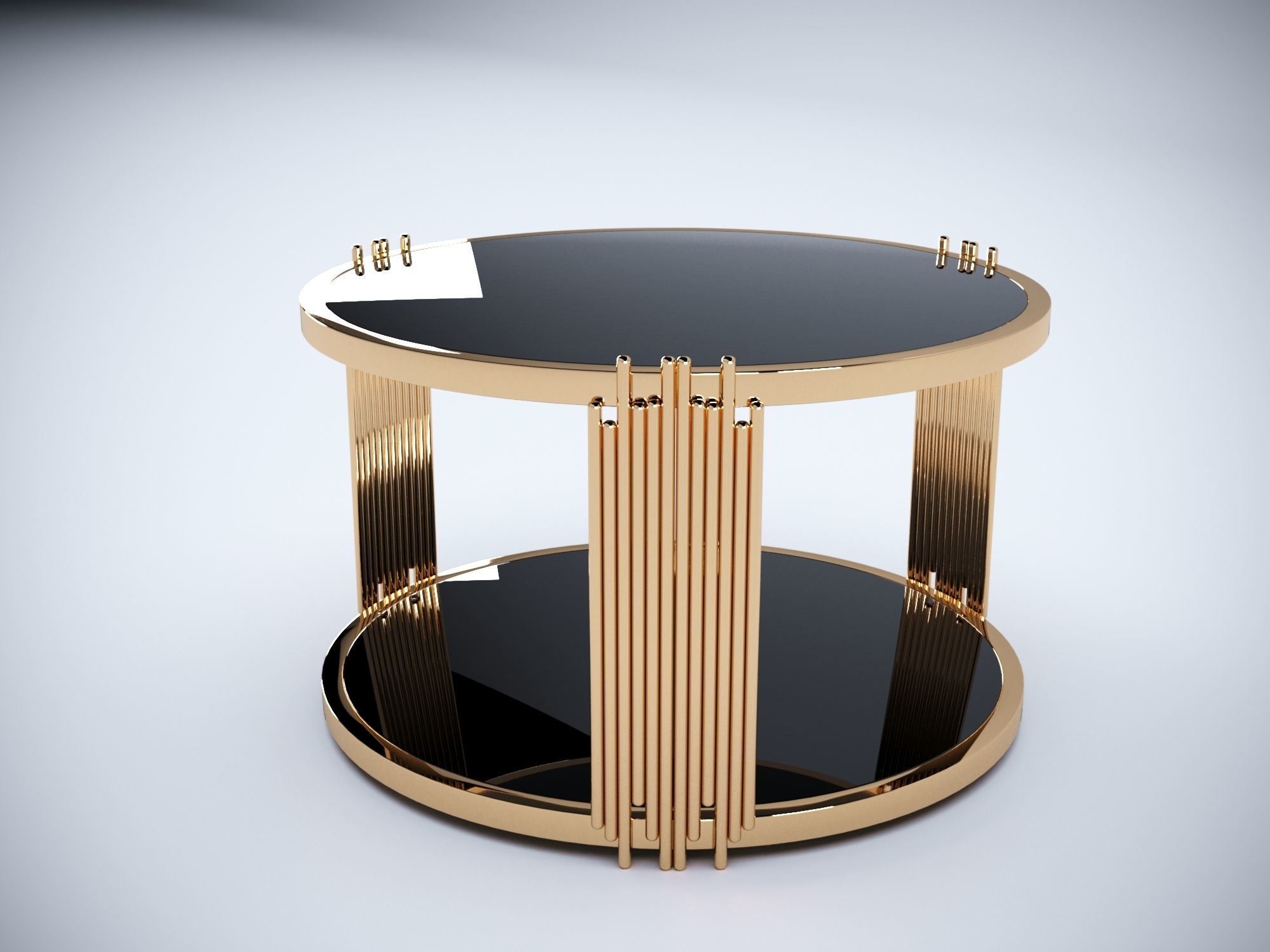 Collection 3D Brass and Glass Modern Coffee Table Set 3D model_1