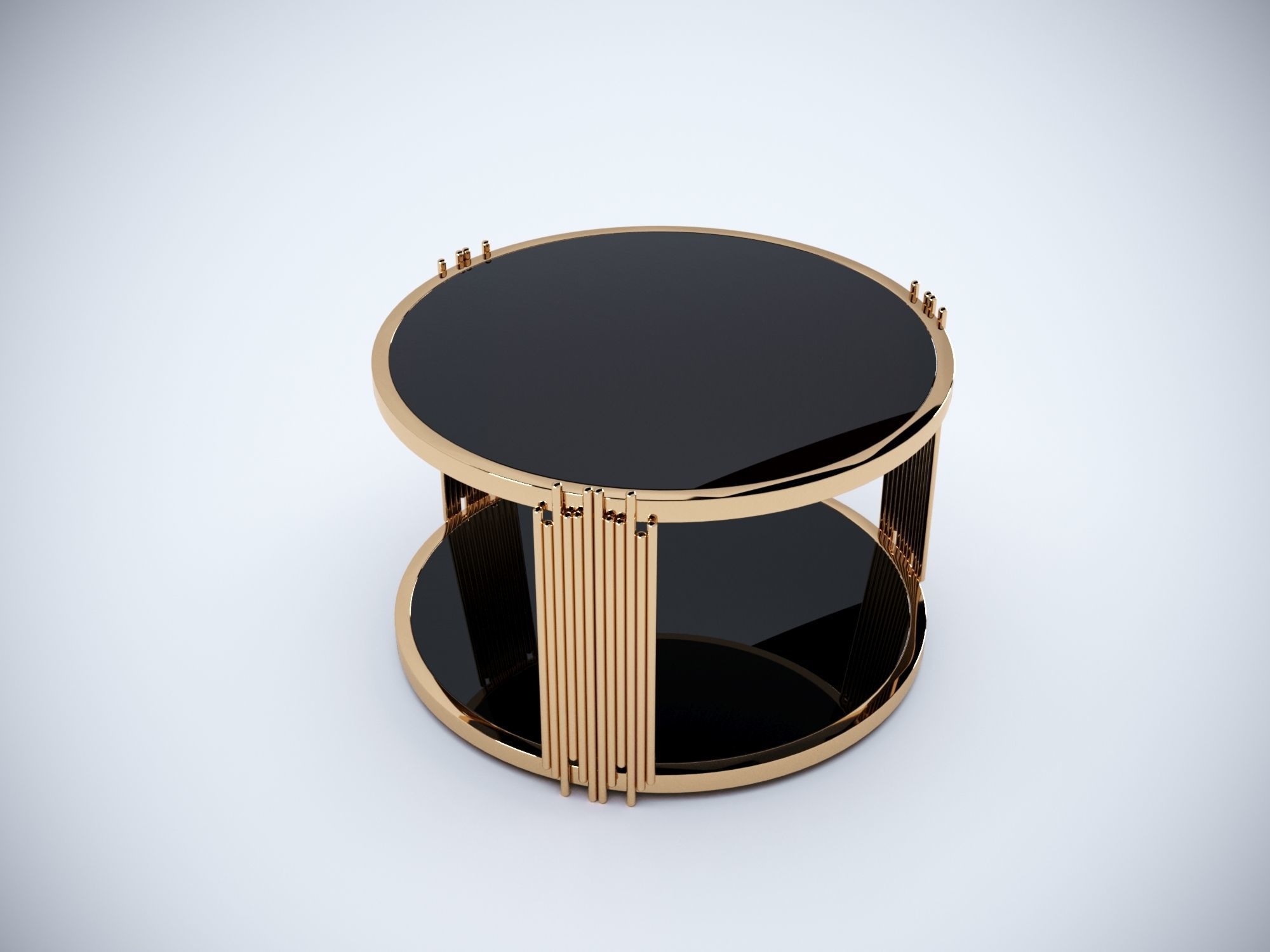 Collection 3D Brass and Glass Modern Coffee Table Set 3D model_7