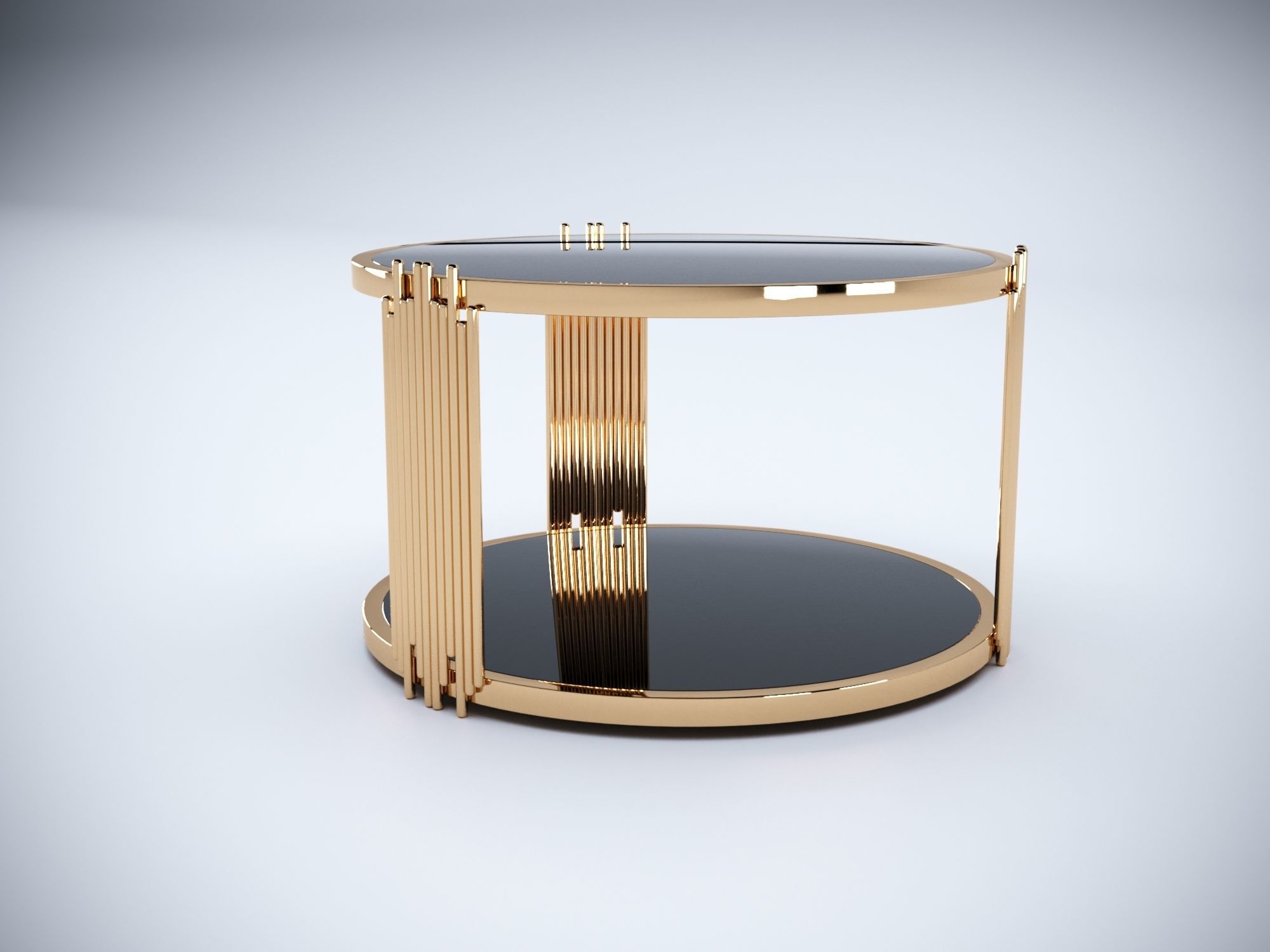 Collection 3D Brass and Glass Modern Coffee Table Set 3D model_6