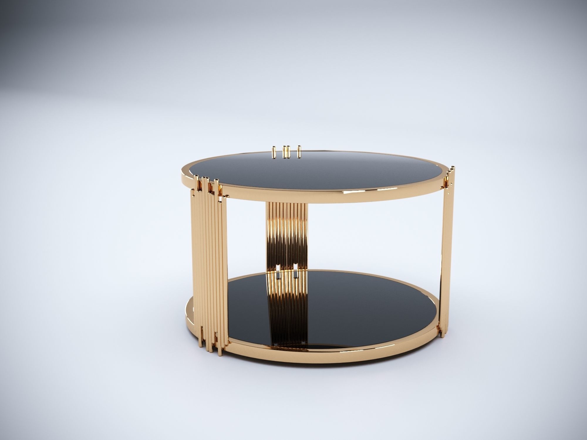 Collection 3D Brass and Glass Modern Coffee Table Set 3D model_3