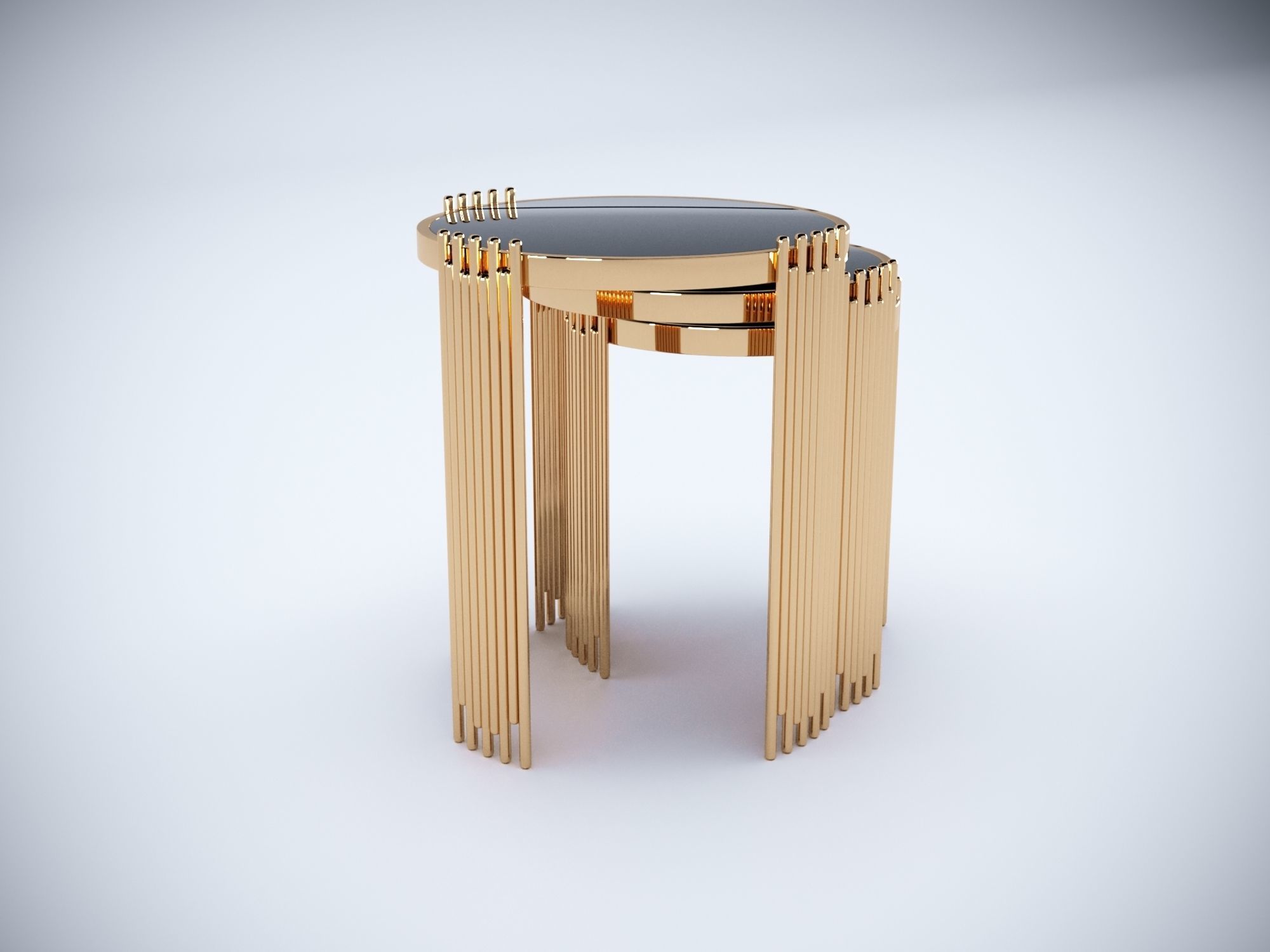 Collection 3D Brass and Glass Modern Coffee Table Set 3D model_17