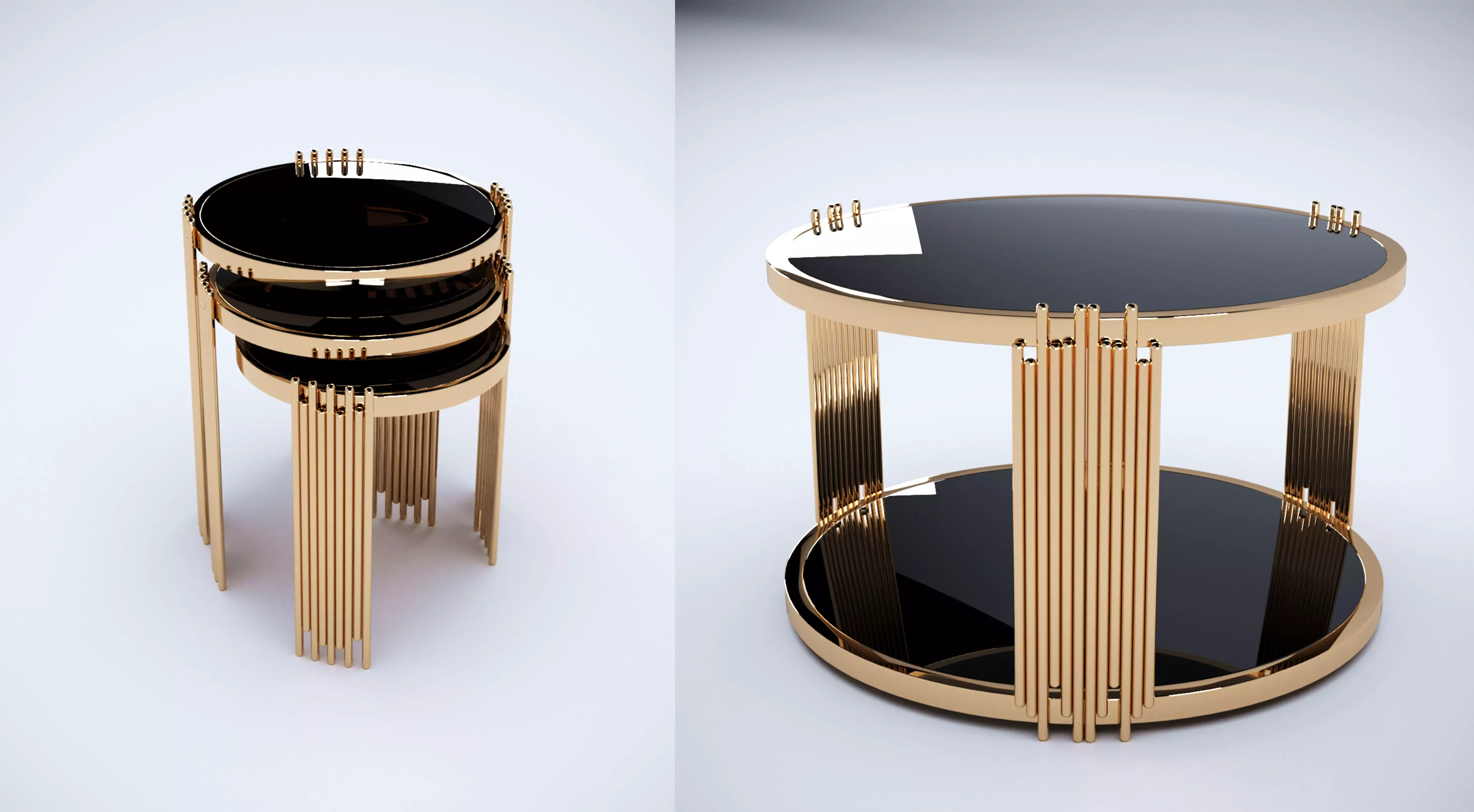 Collection 3D Brass and Glass Modern Coffee Table Set 3D model_0