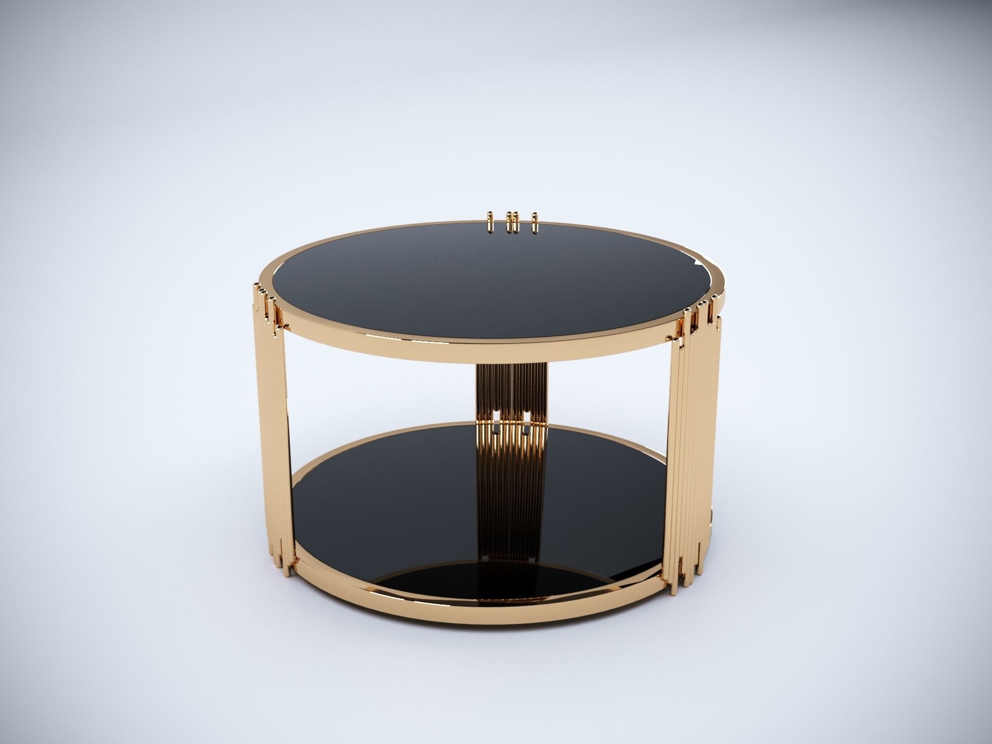 Collection 3D Brass and Glass Modern Coffee Table Set 3D model_2