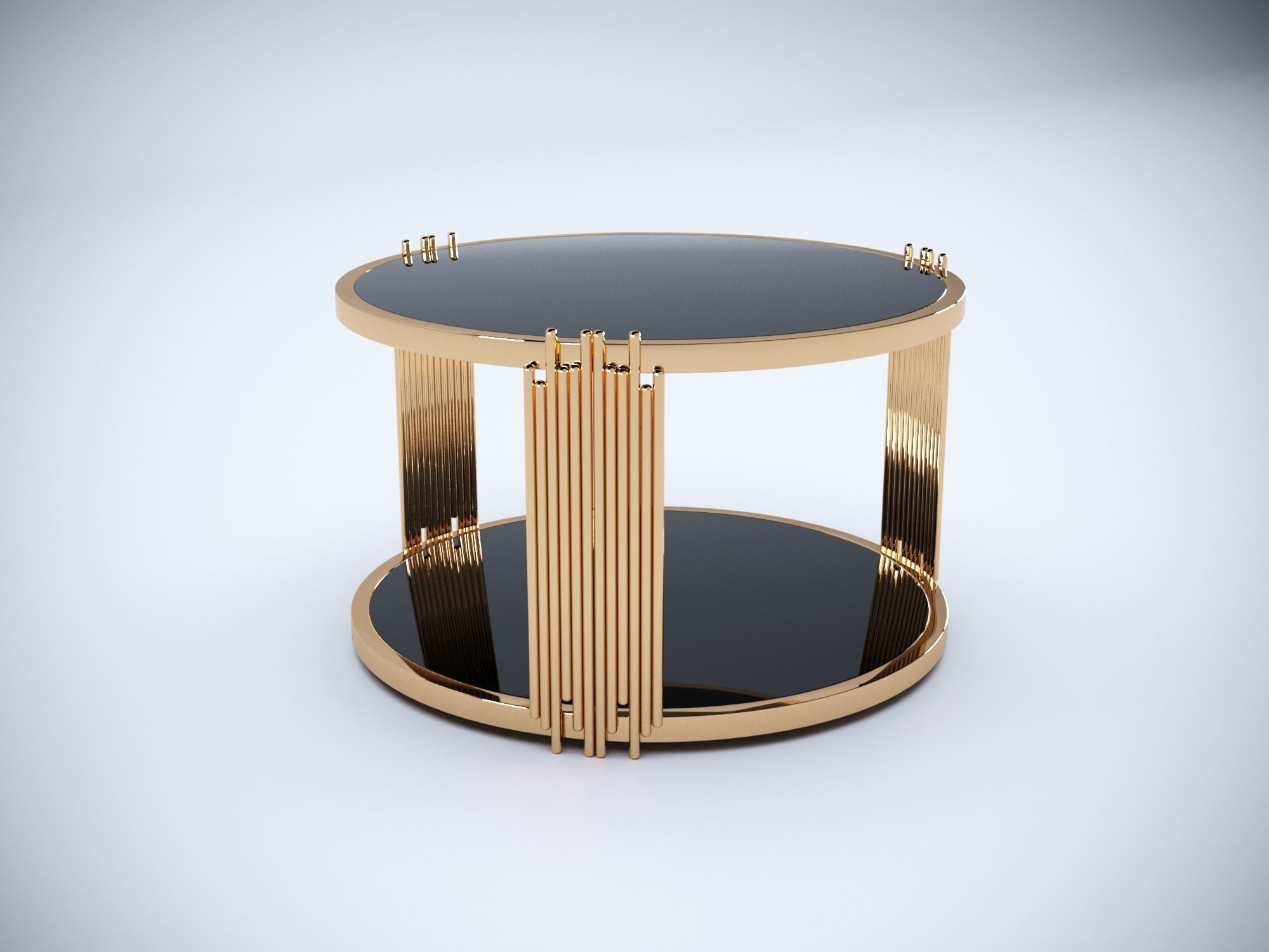Collection 3D Brass and Glass Modern Coffee Table Set 3D model_4