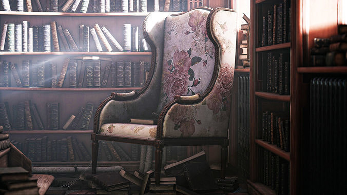 Old Library - Asset pack - Props Low-poly 3D model