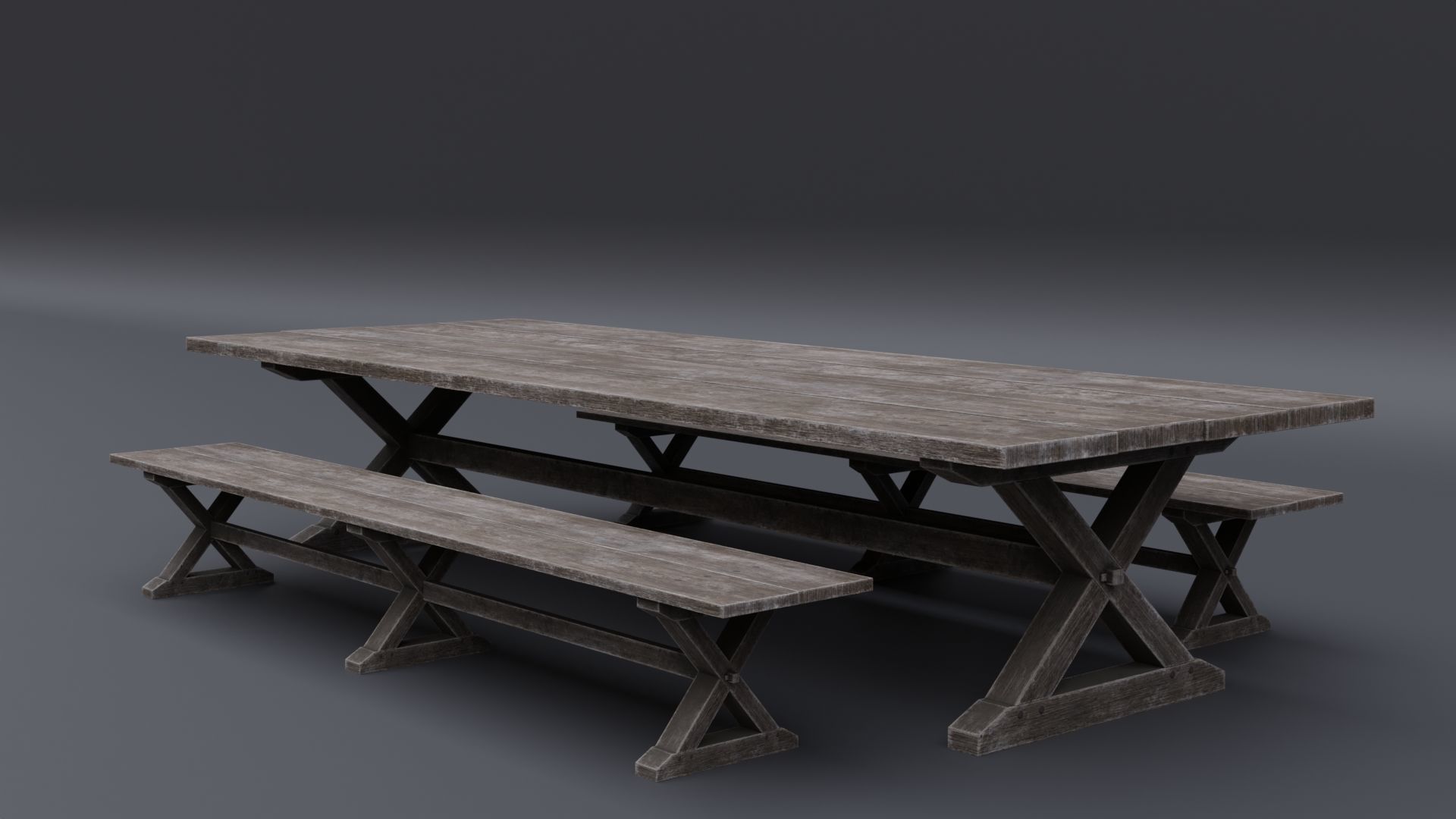 Medieval Table with Bench 2 Low-poly 3D model_3