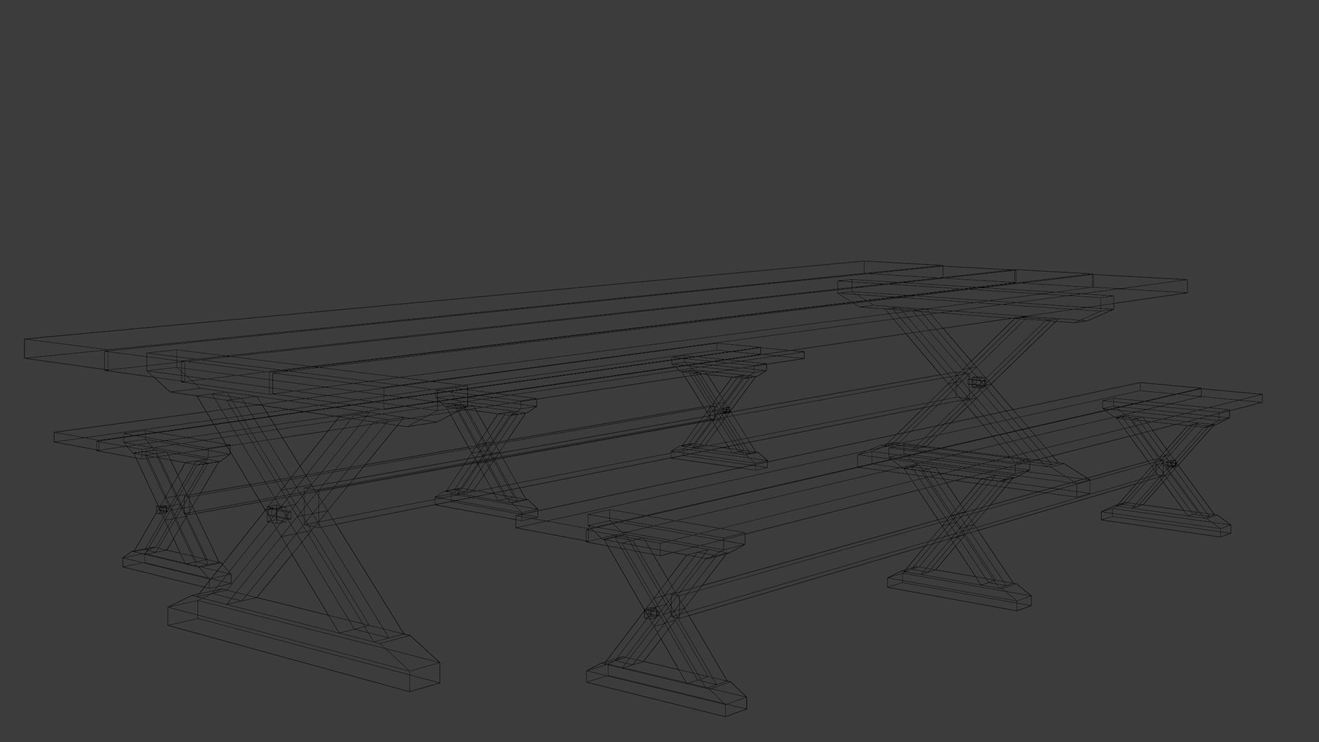 Medieval Table with Bench 2 Low-poly 3D model_8