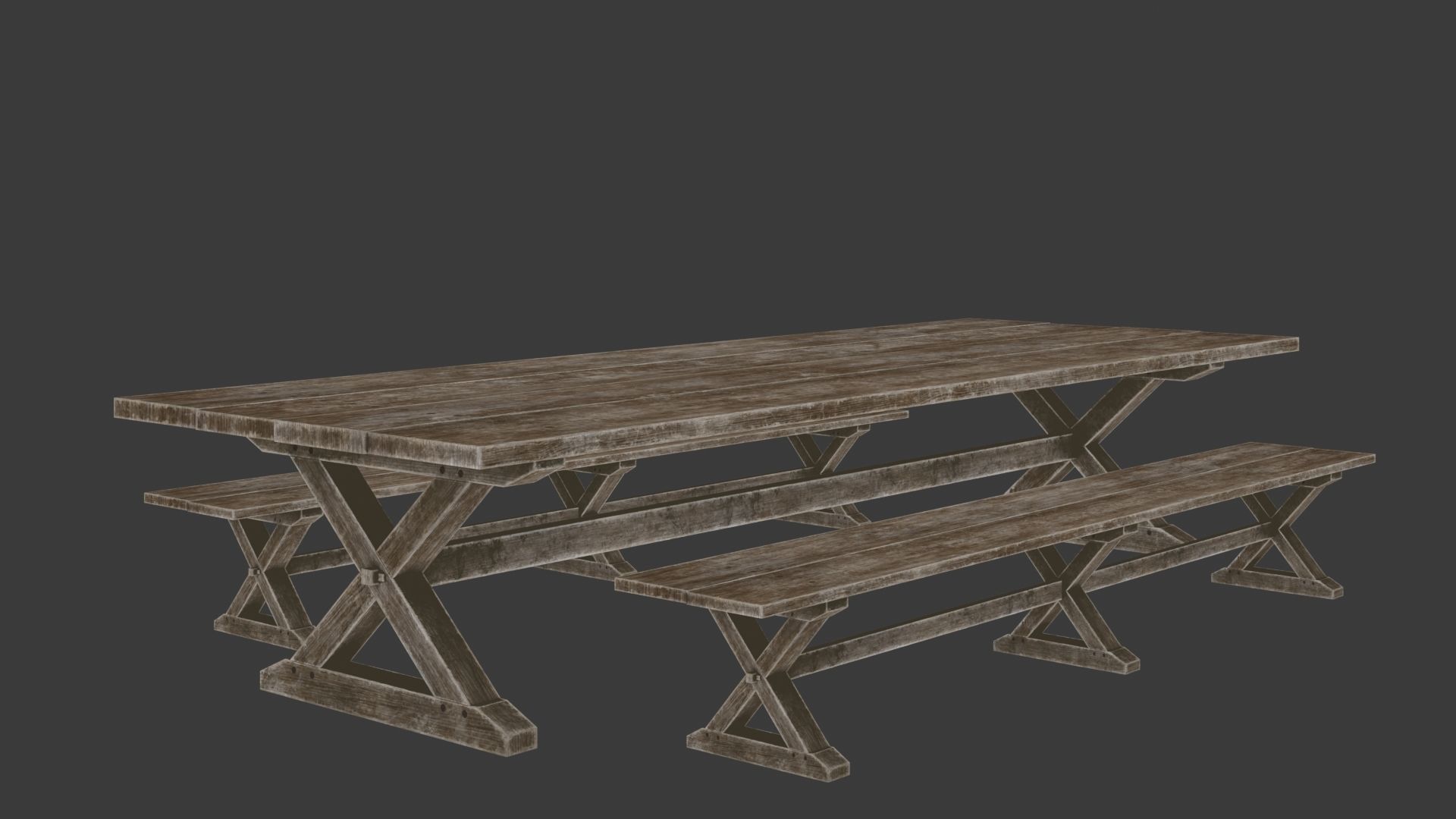 Medieval Table with Bench 2 Low-poly 3D model_6