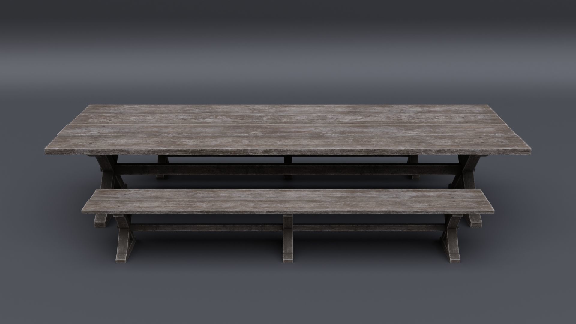 Medieval Table with Bench 2 Low-poly 3D model_4