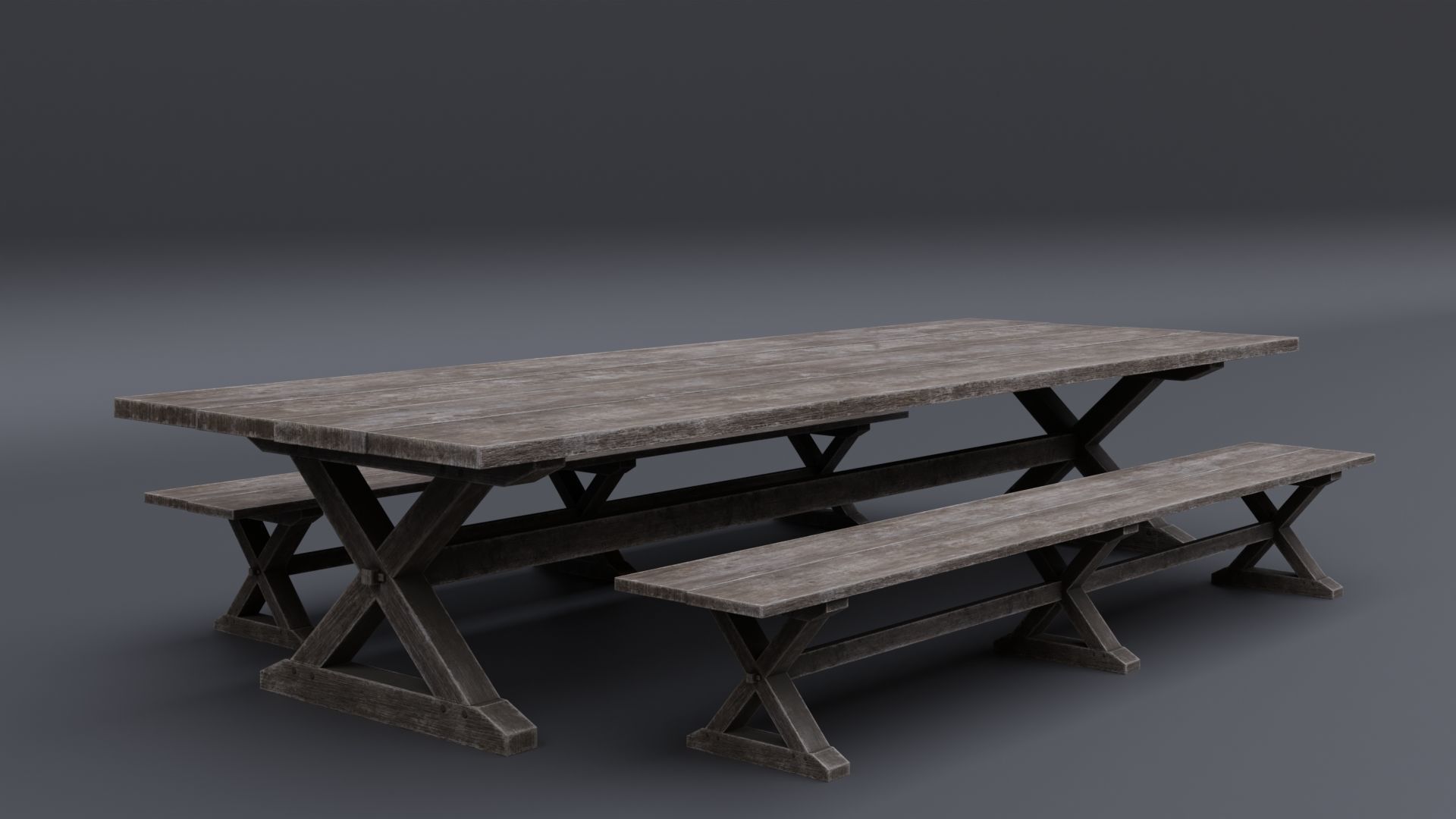 Medieval Table with Bench 2 Low-poly 3D model_2