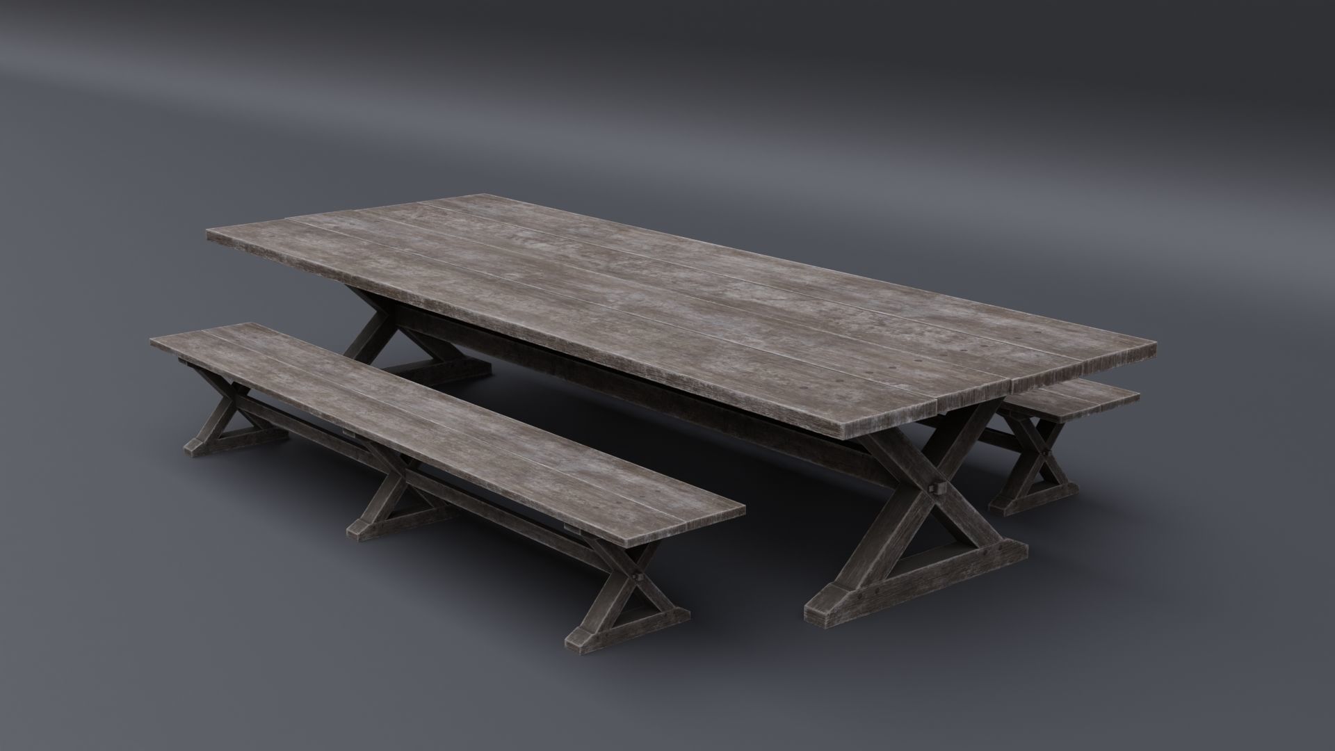 Medieval Table with Bench 2 Low-poly 3D model_1
