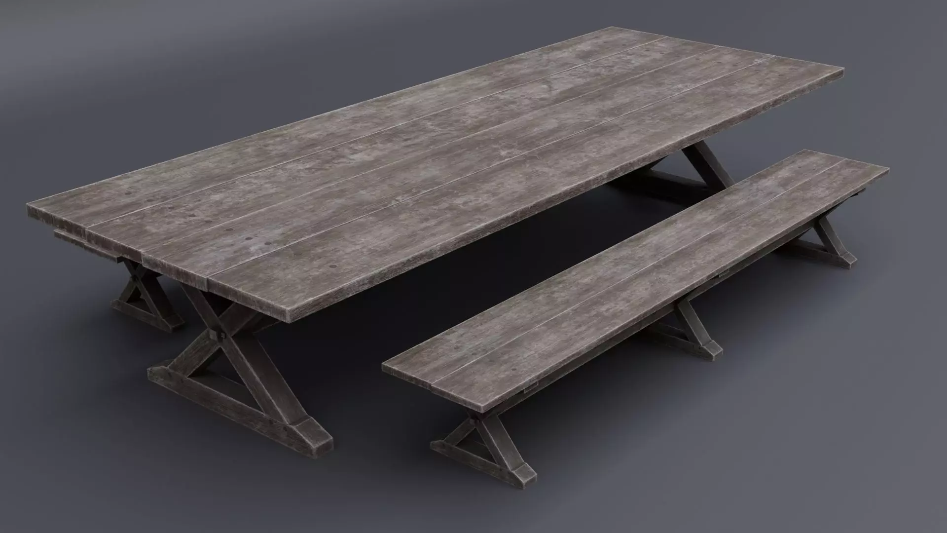 Medieval Table with Bench 2 Low-poly 3D model_0