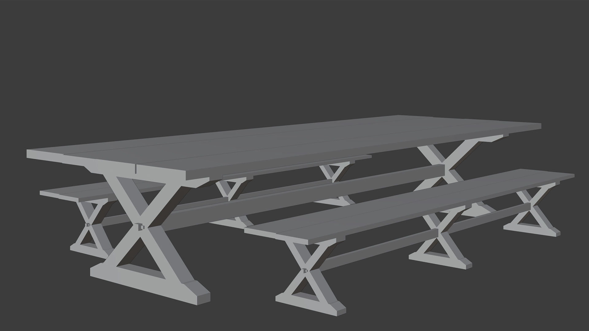 Medieval Table with Bench 2 Low-poly 3D model_7