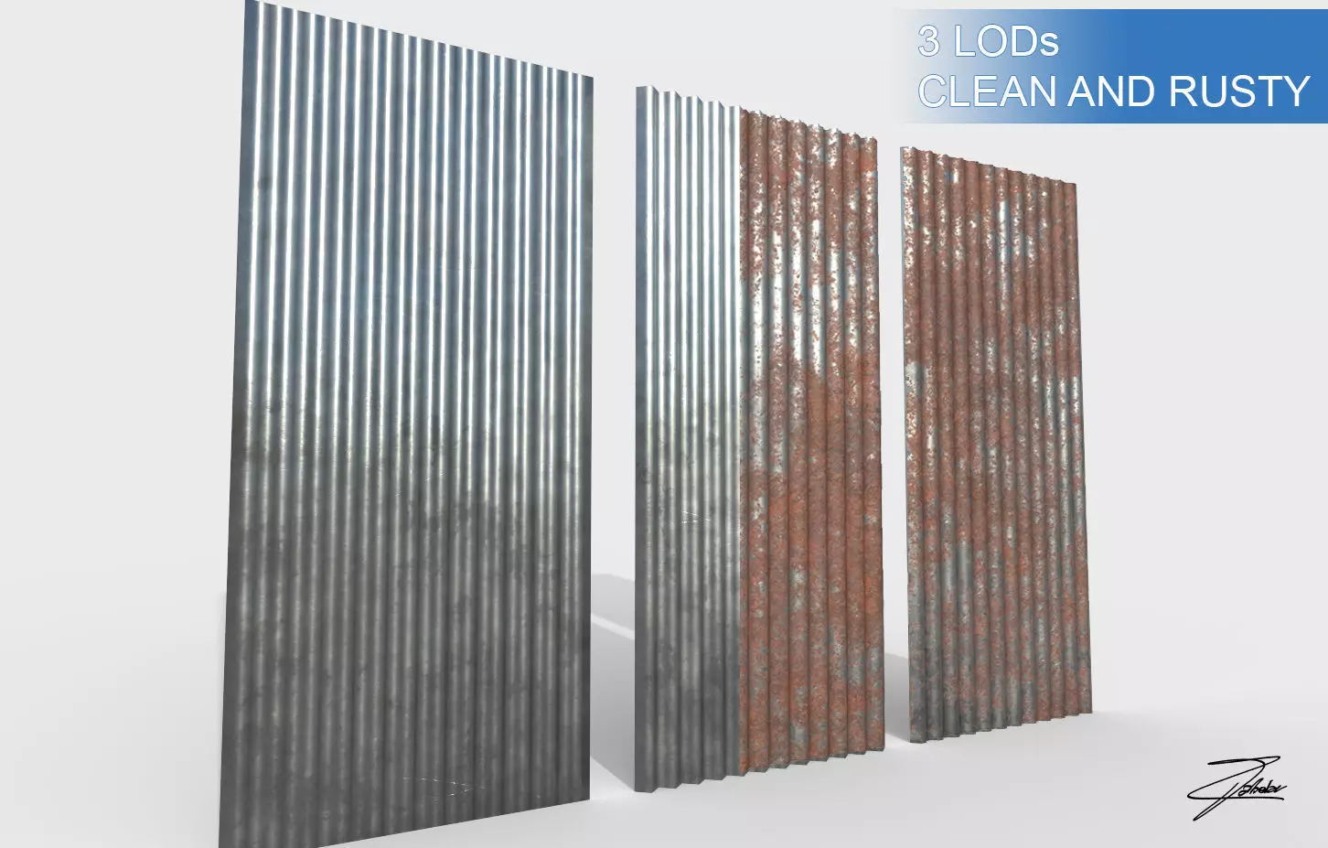 Corrugated Galvanized Metal Sheets 3 LODs Low-poly 3D model