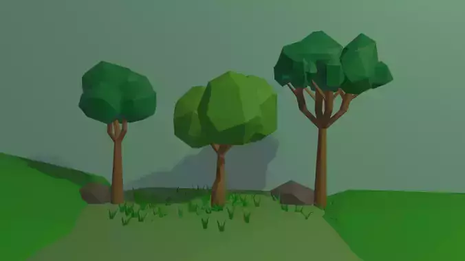 Low Poly Tree in grassy field
