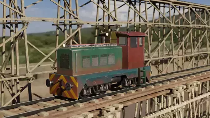 Railway Bridge 3D models complete of locomotive