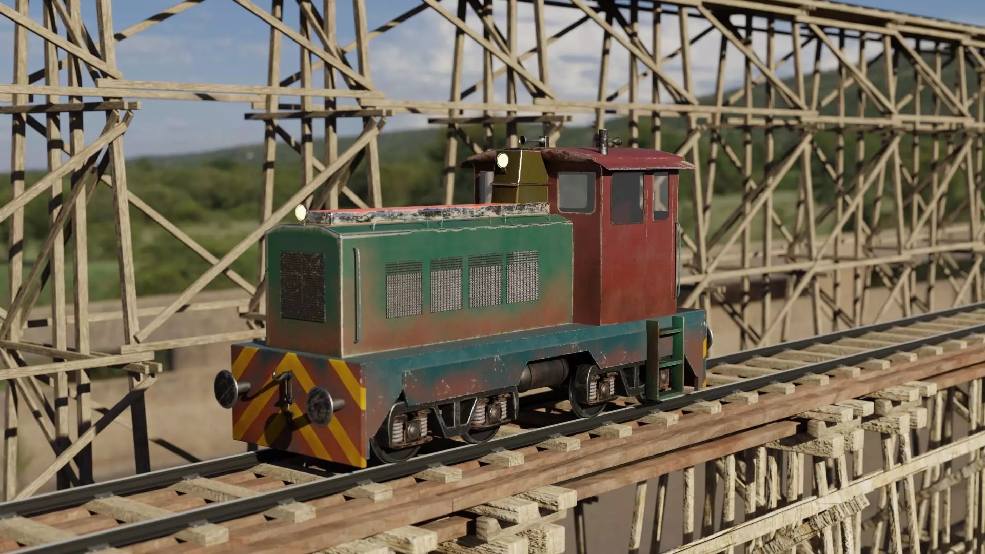 Railway Bridge 3D models complete of locomotive 3D model_0