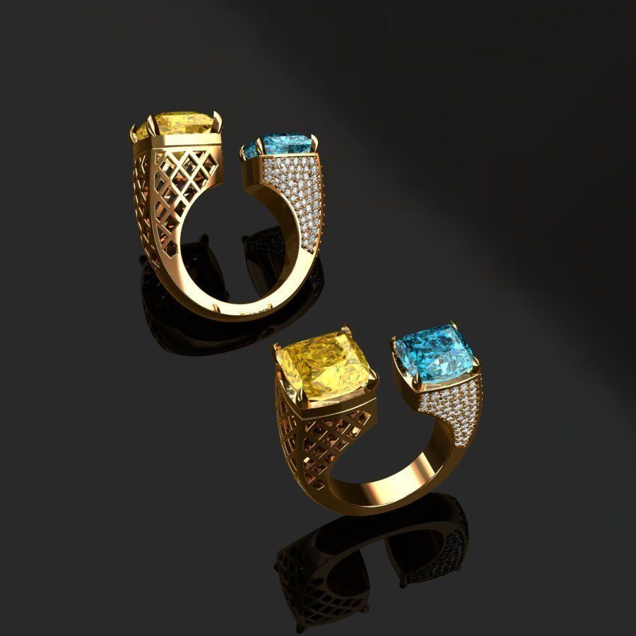 Rings two with sapphires and diamonds 3D print model_2