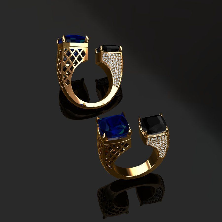 Rings two with sapphires and diamonds 3D print model_10
