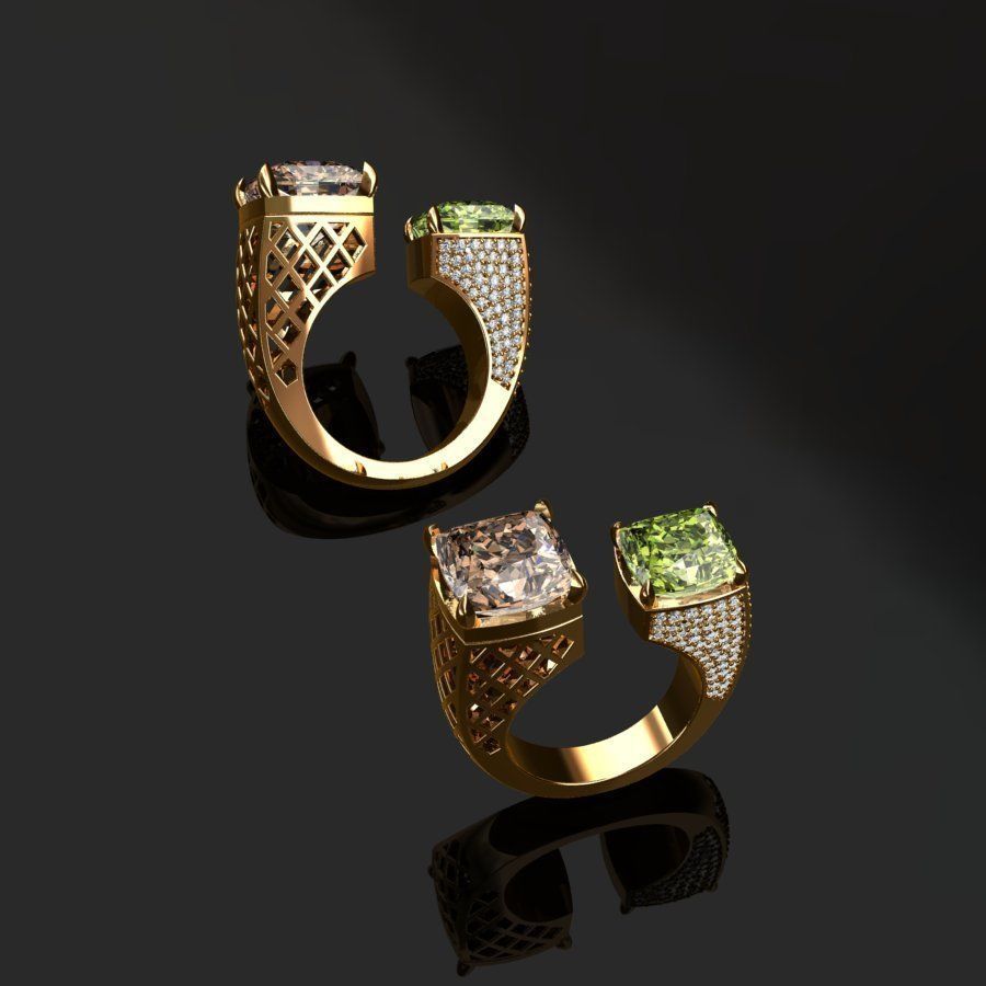 Rings two with sapphires and diamonds 3D print model_4