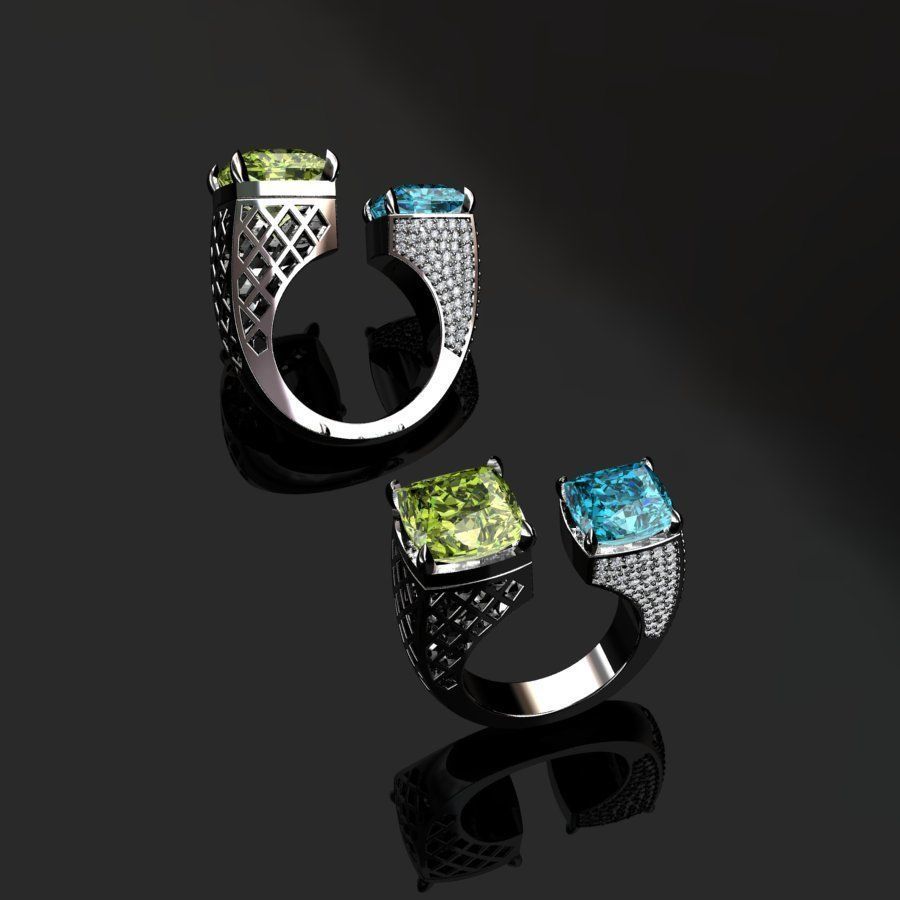 Rings two with sapphires and diamonds 3D print model_1