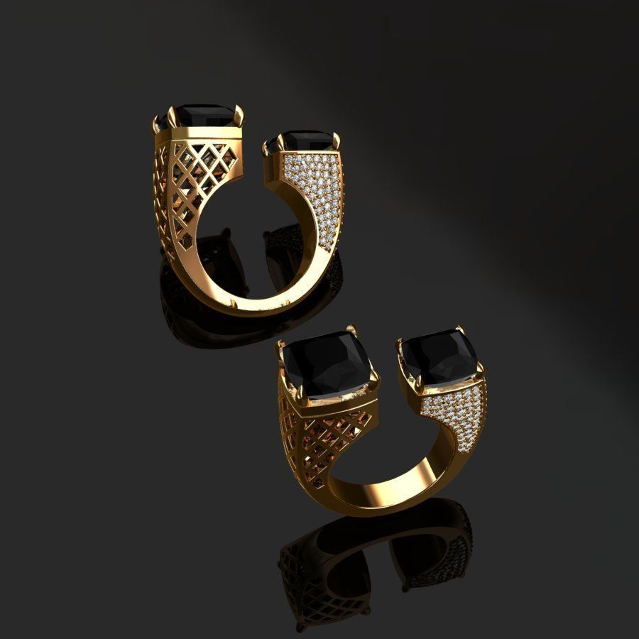 Rings two with sapphires and diamonds 3D print model_6