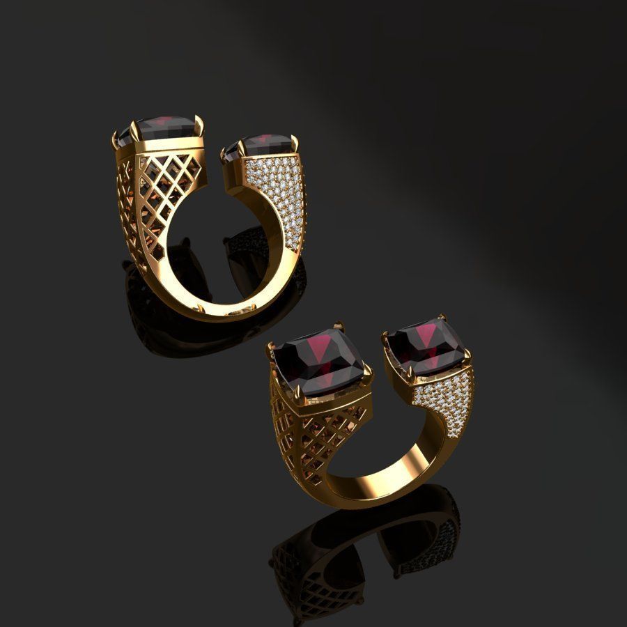 Rings two with sapphires and diamonds 3D print model_11