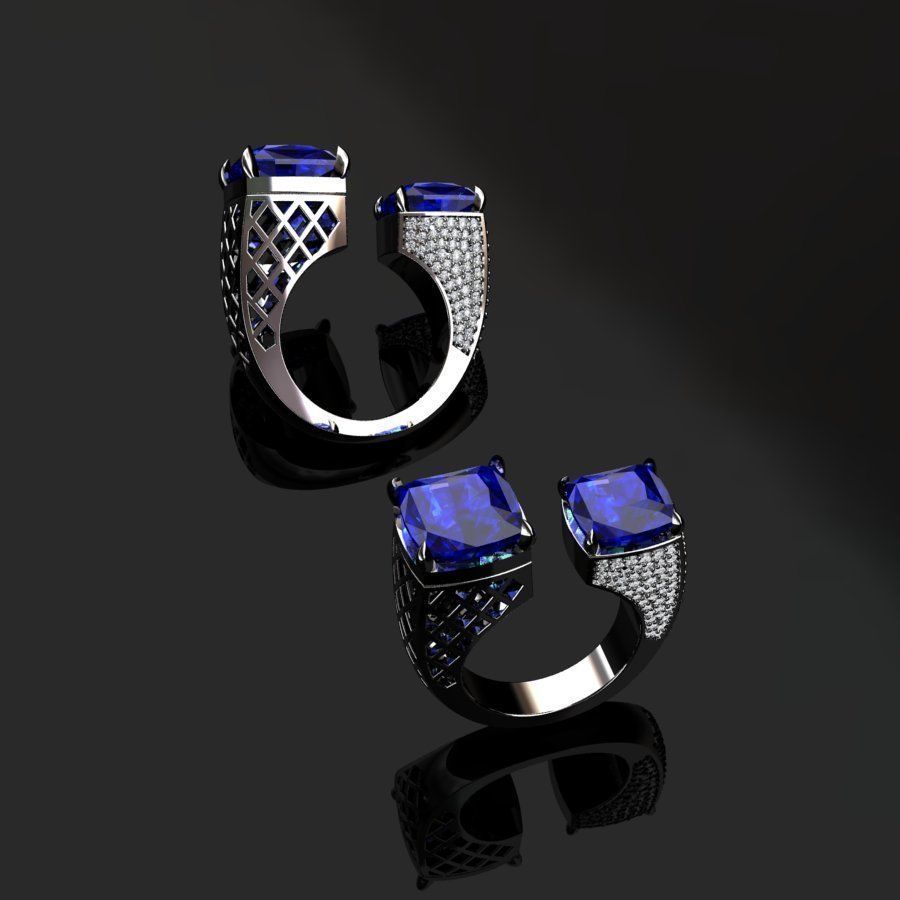Rings two with sapphires and diamonds 3D print model_7