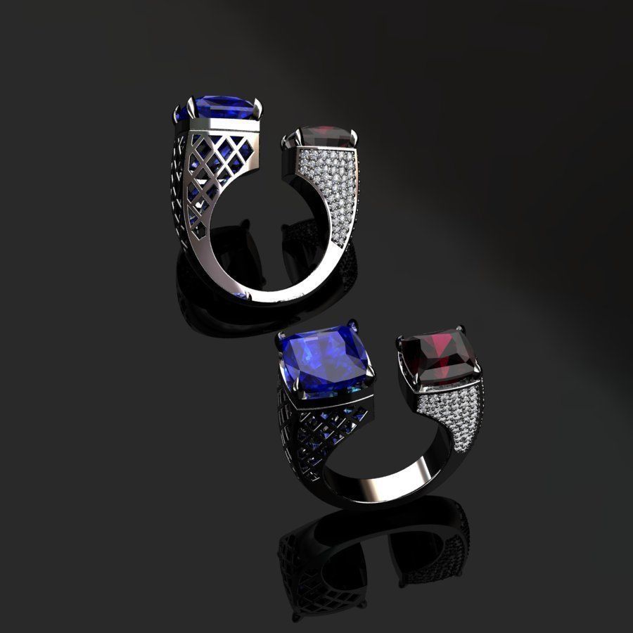 Rings two with sapphires and diamonds 3D print model_9
