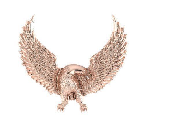 eagle gold plated brooch 3D print model_3