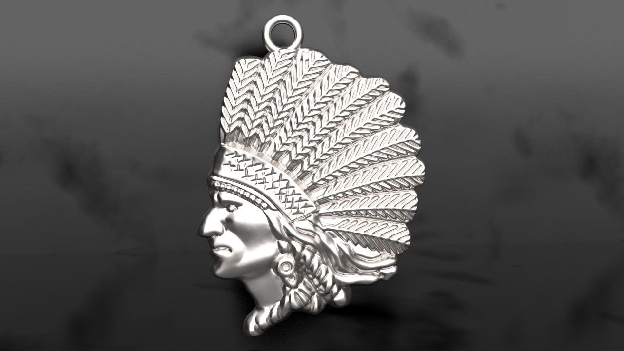 Native American Indian man pendant 3D print model_1