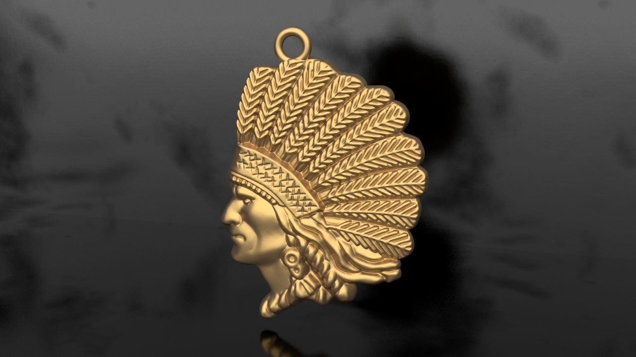 Native American Indian man pendant 3D print model_4