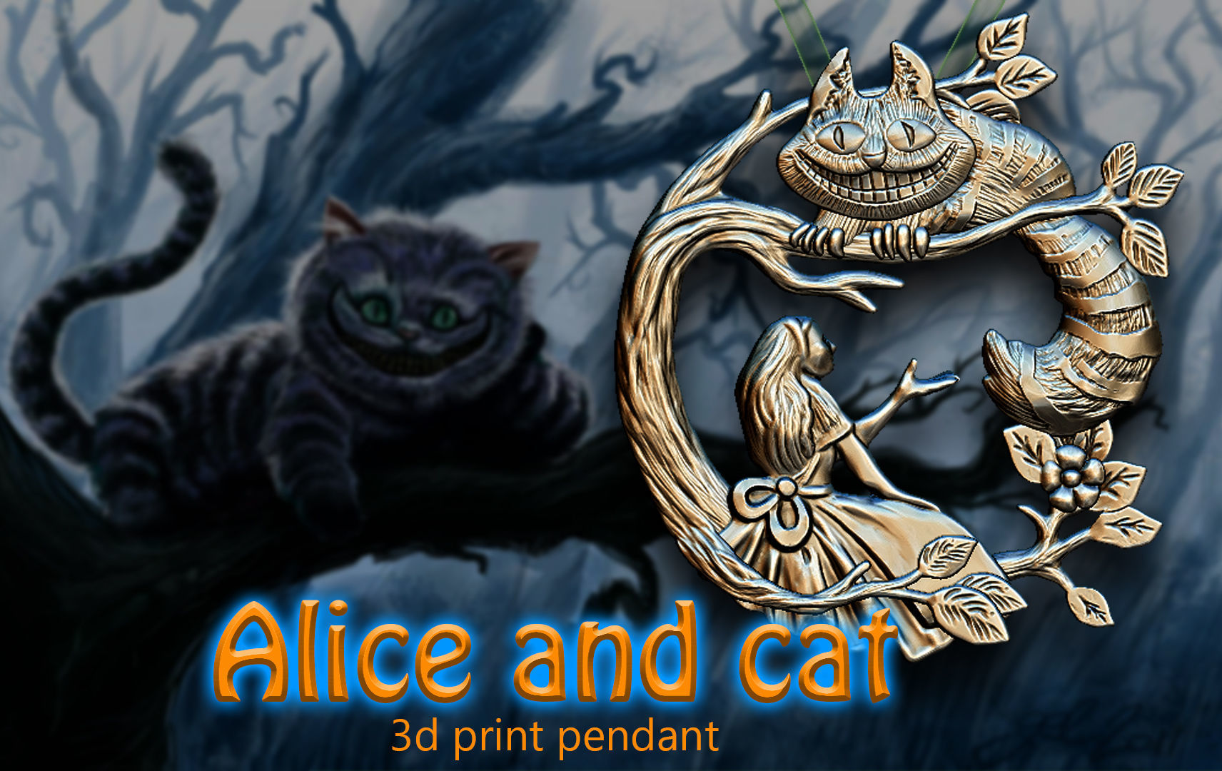Alice and the Cheshire Cat 3D print model_0