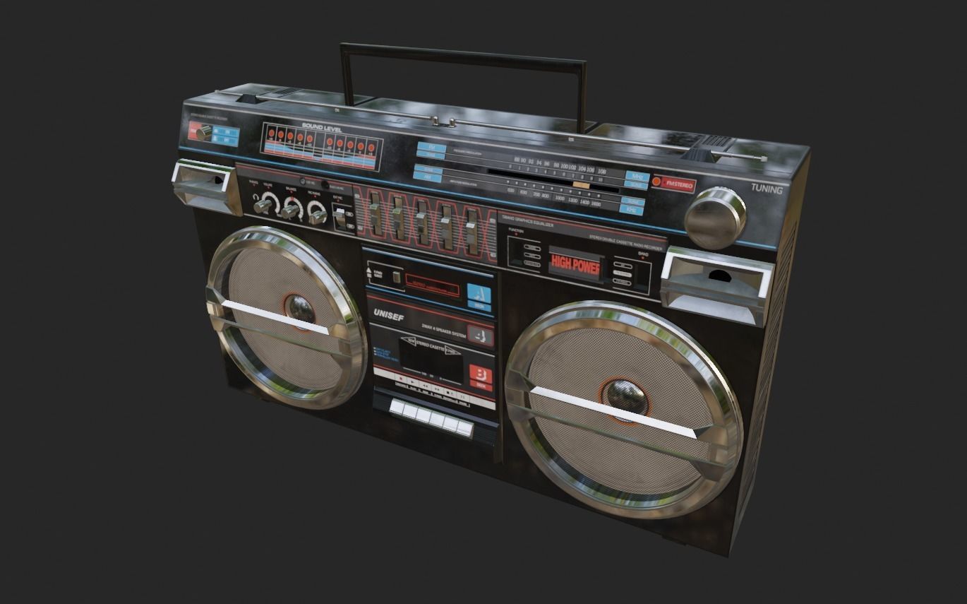 Vintage Boombox Game ready lowpoly 3d model Low-poly 3D model_9