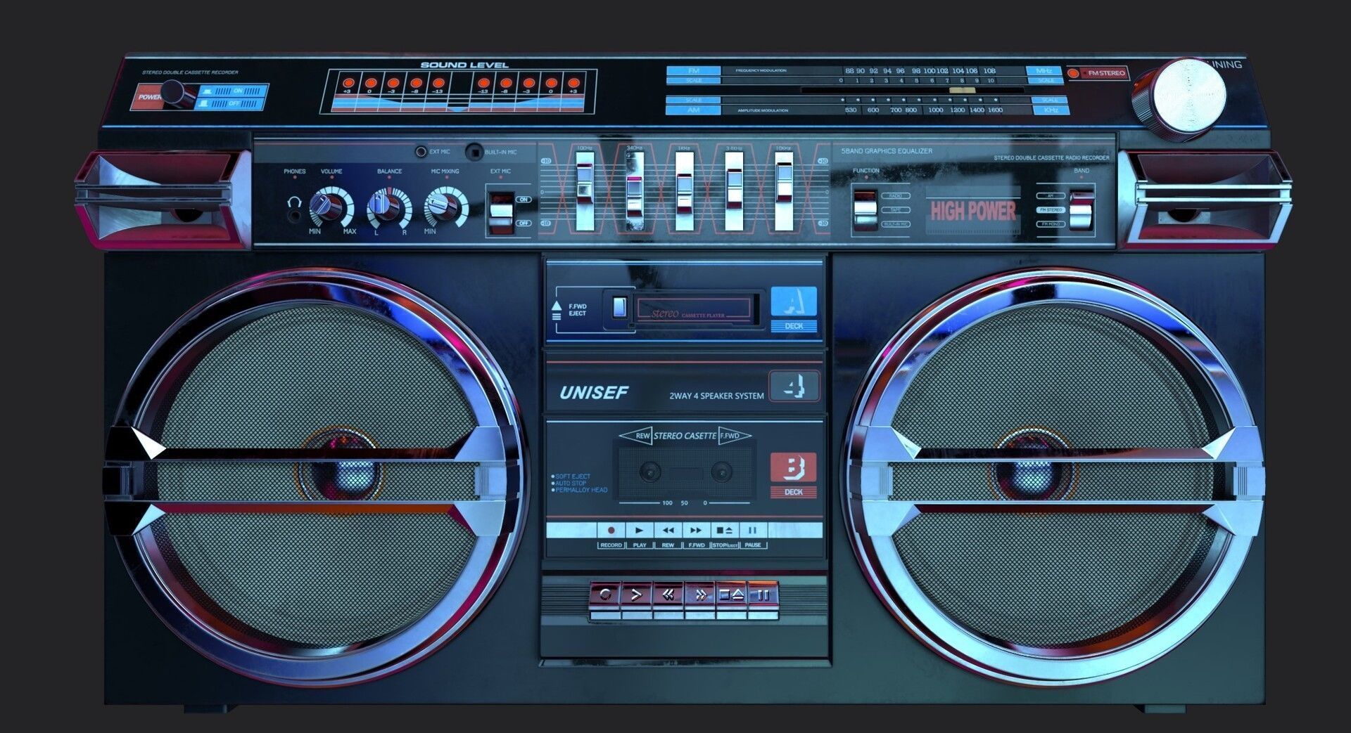 Vintage Boombox Game ready lowpoly 3d model Low-poly 3D model_7