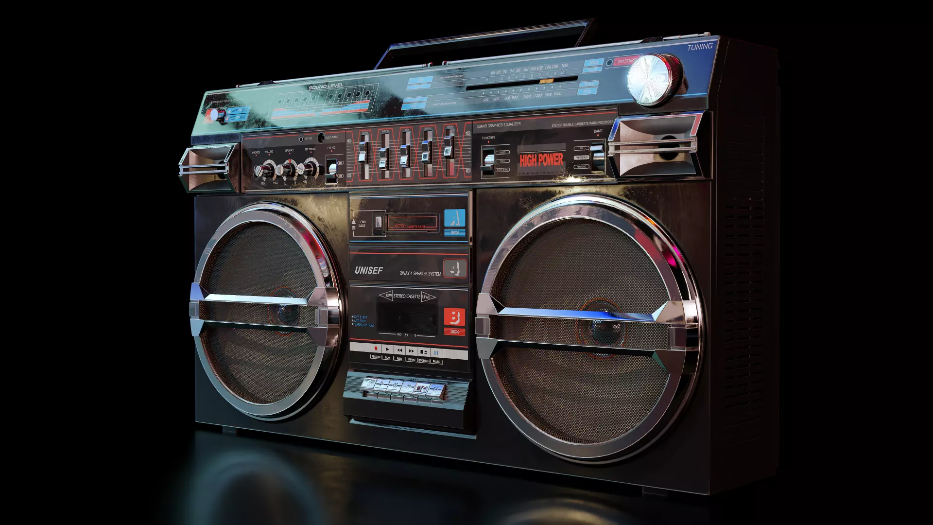 Vintage Boombox Game ready lowpoly 3d model Low-poly 3D model_0