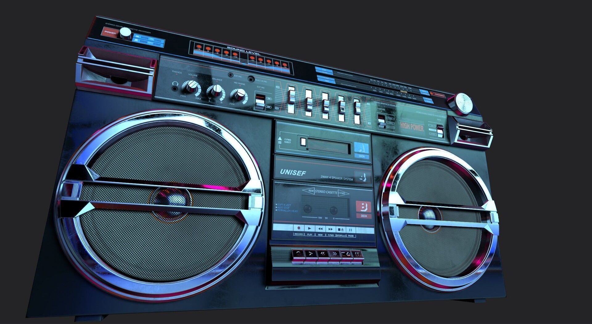Vintage Boombox Game ready lowpoly 3d model Low-poly 3D model_6