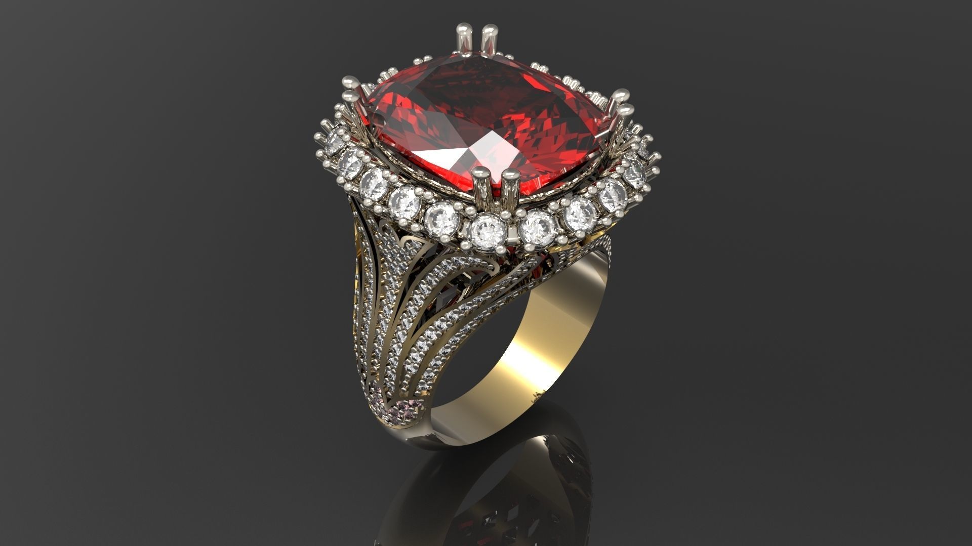 RING WITH BIG GEMS 3D print model_9
