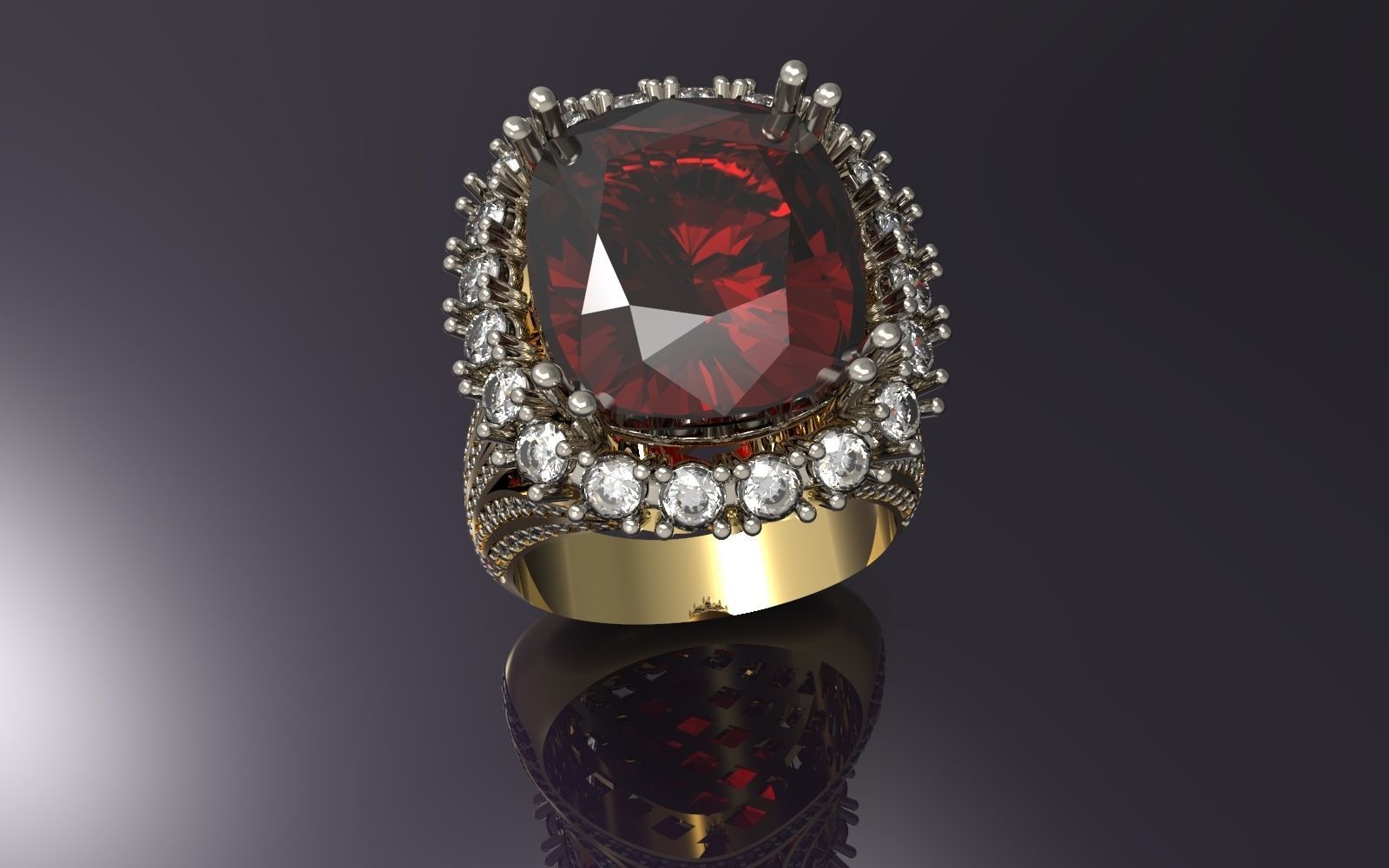 RING WITH BIG GEMS 3D print model_6