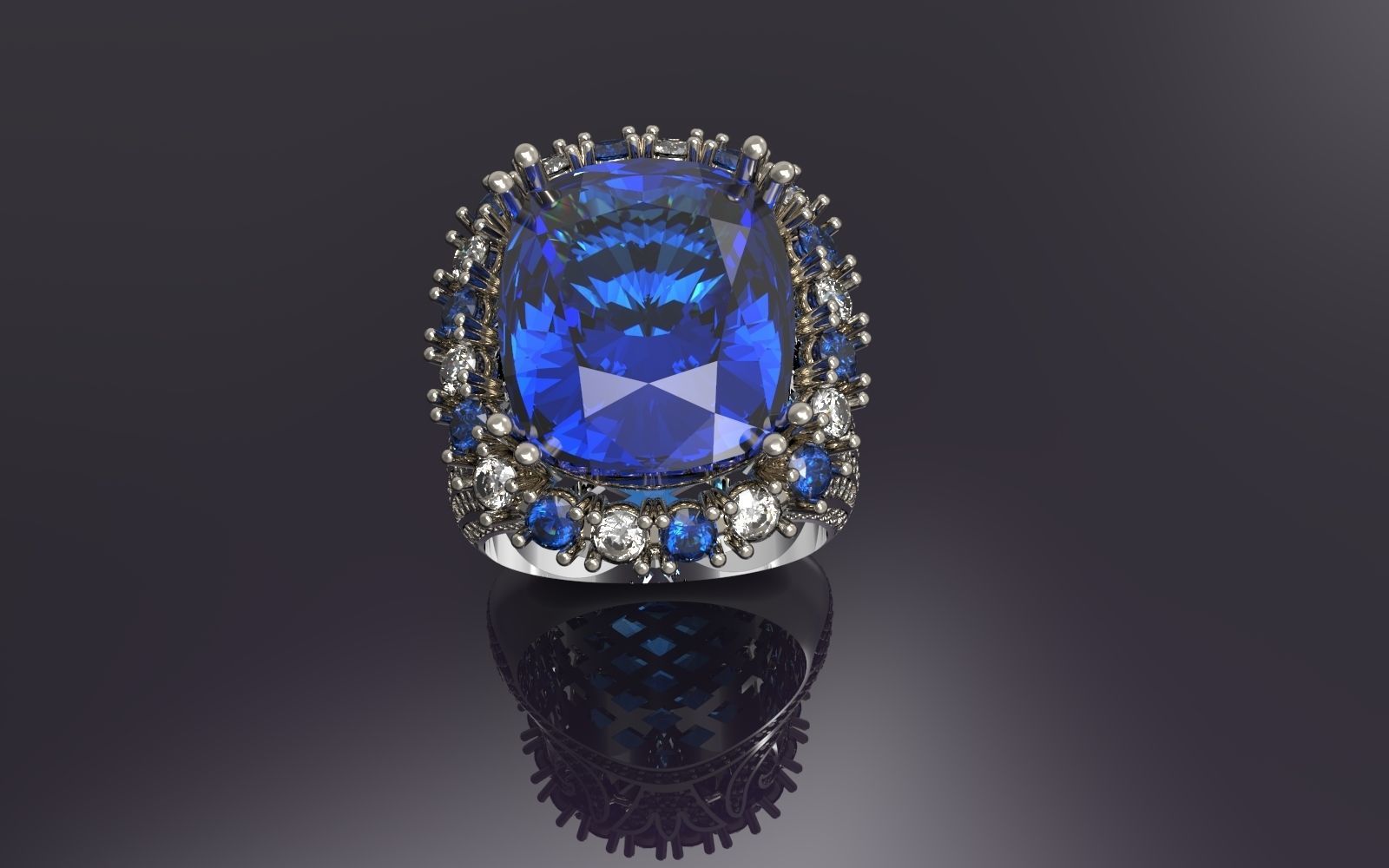 RING WITH BIG GEMS 3D print model_4