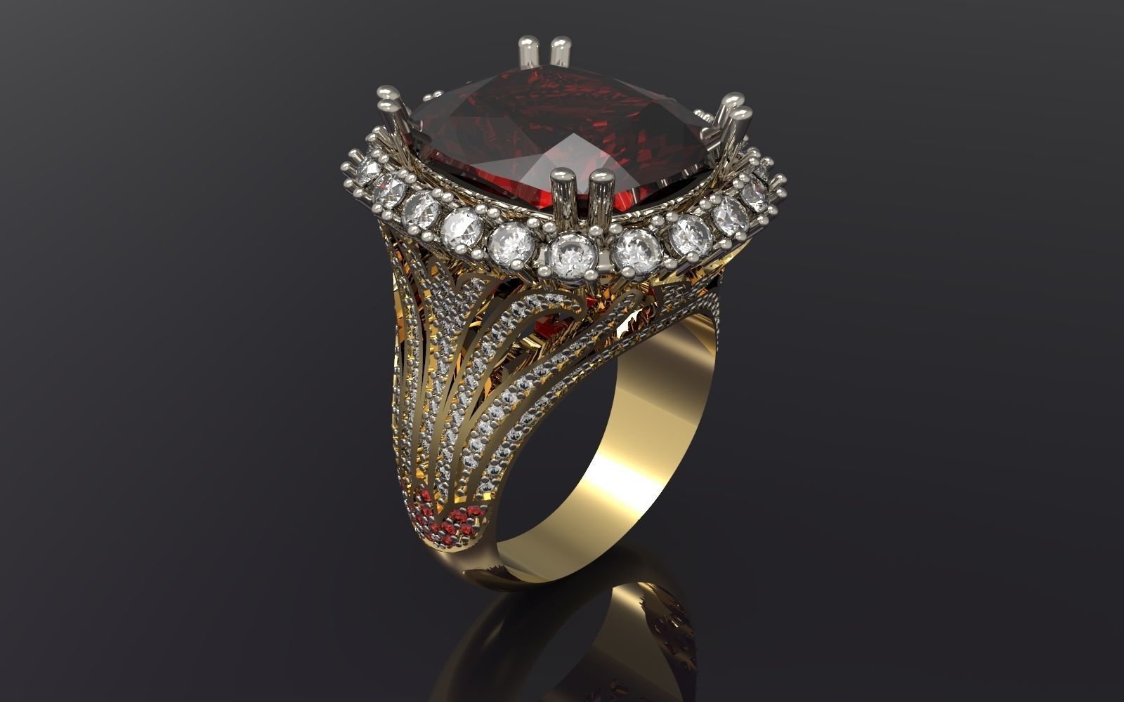 RING WITH BIG GEMS 3D print model_3