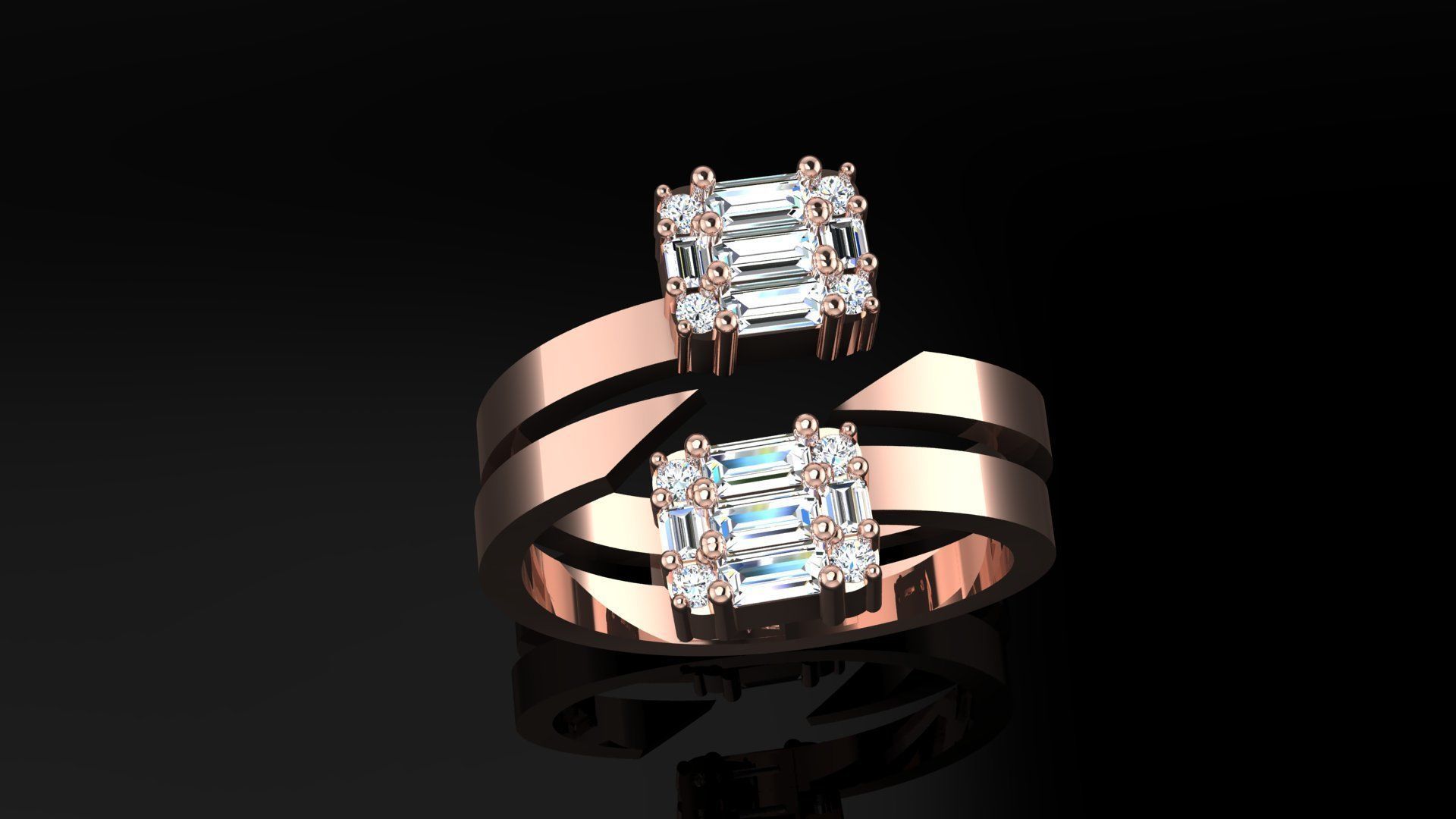 baguette fashion ring 3D model_1