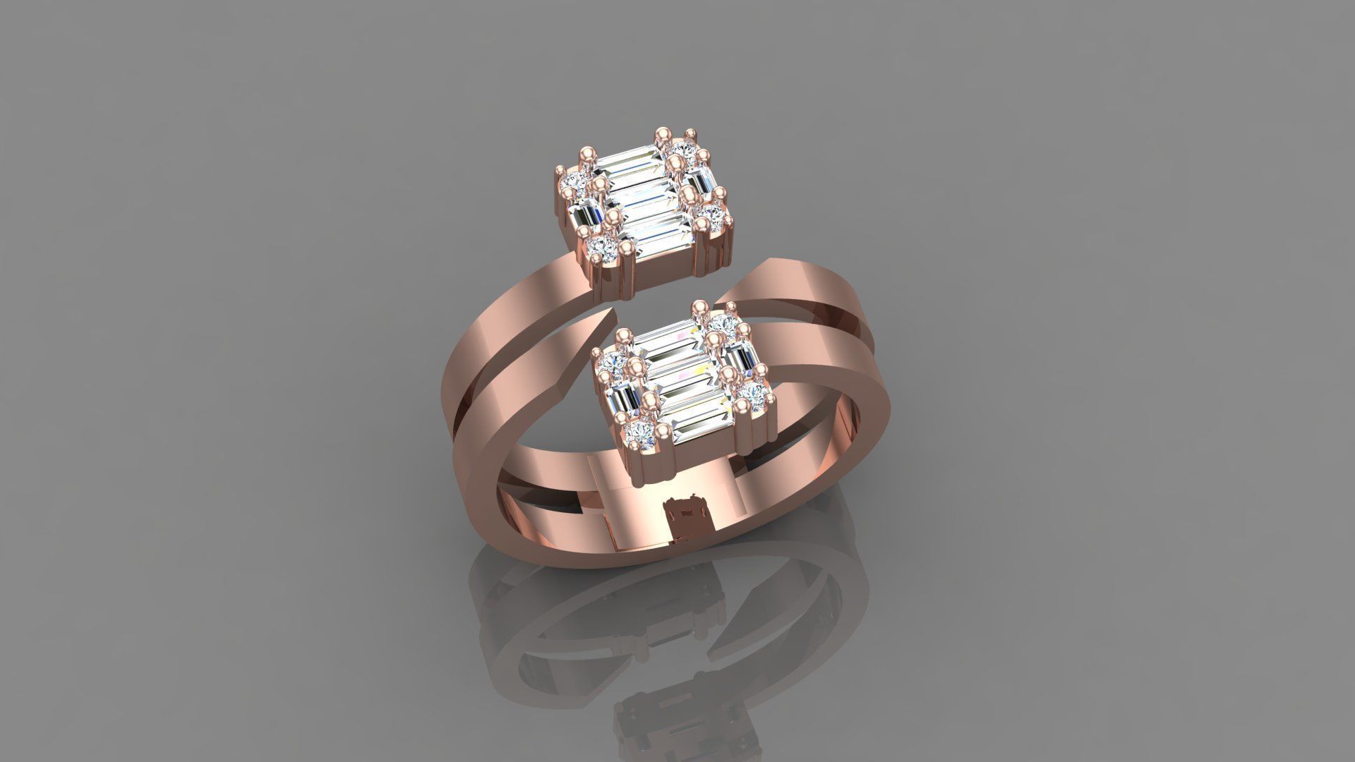 baguette fashion ring 3D model_2