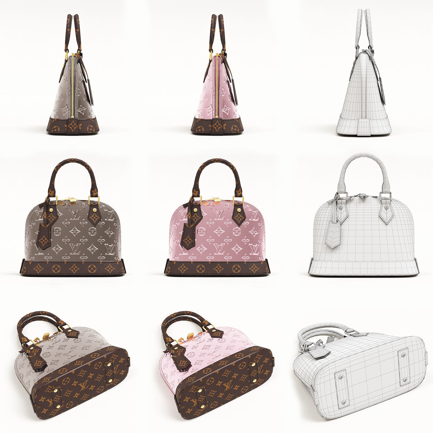 Louis Vuitton Alma BB Metallic Leather Top Handle Bag Low-poly 3D model_1