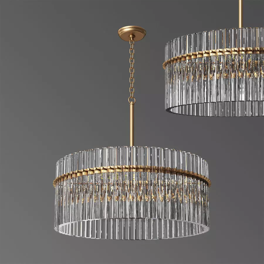 Casandra 4 light Brushed Brass Pendant Crystal Chandelier 3D model_0