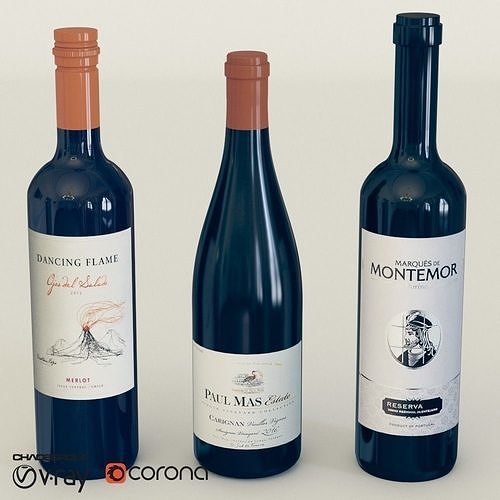 Wine bottle Set - Corona - Vray 3D model 4