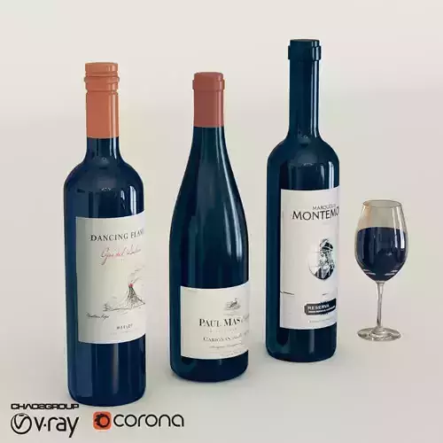Wine bottle Set - Corona - Vray 3D model