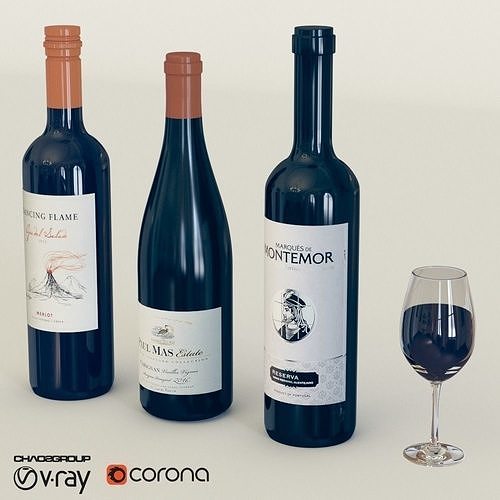 Wine bottle Set - Corona - Vray 3D model 3